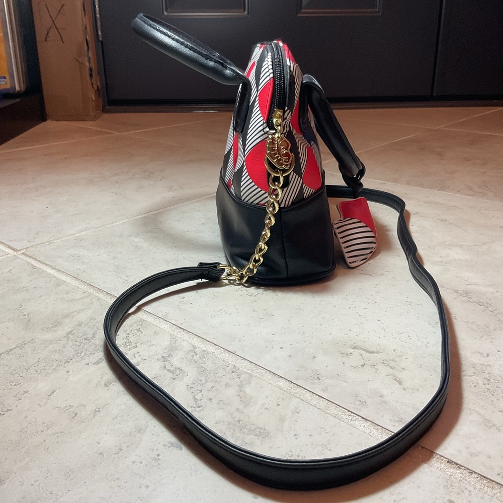 Luv Betsey satchel Black & Red Handbag crossbody w/chain & leather strap - Picture 5 of 7